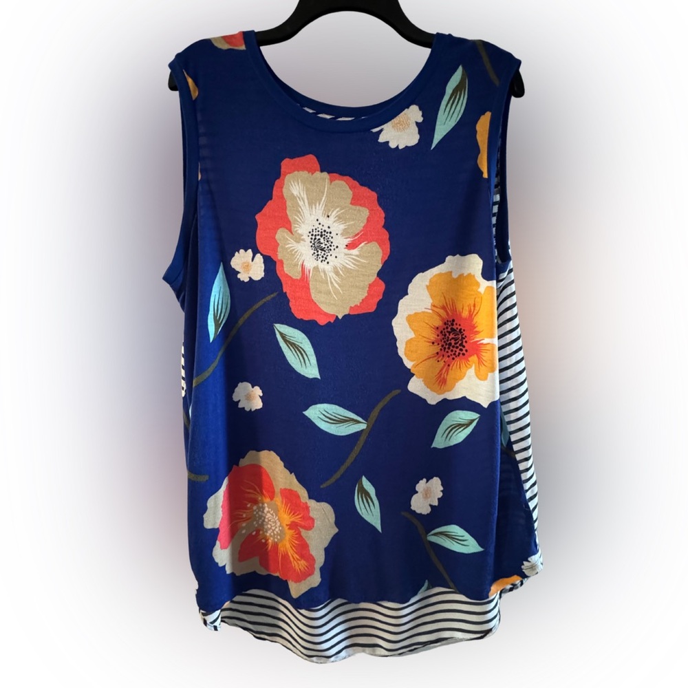 Floral & Stripe Mixed Media Tee | Size XL